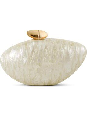 Women's Marble White Tortoise Shell Acrylic Clutch Purse Gold Evening Handbag